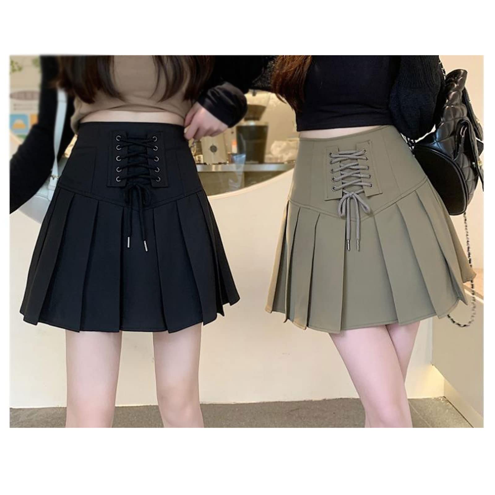 Falda de moda con lazo cruzado de cintura alta para mujer, falda casual de verano, línea A, mini plisado