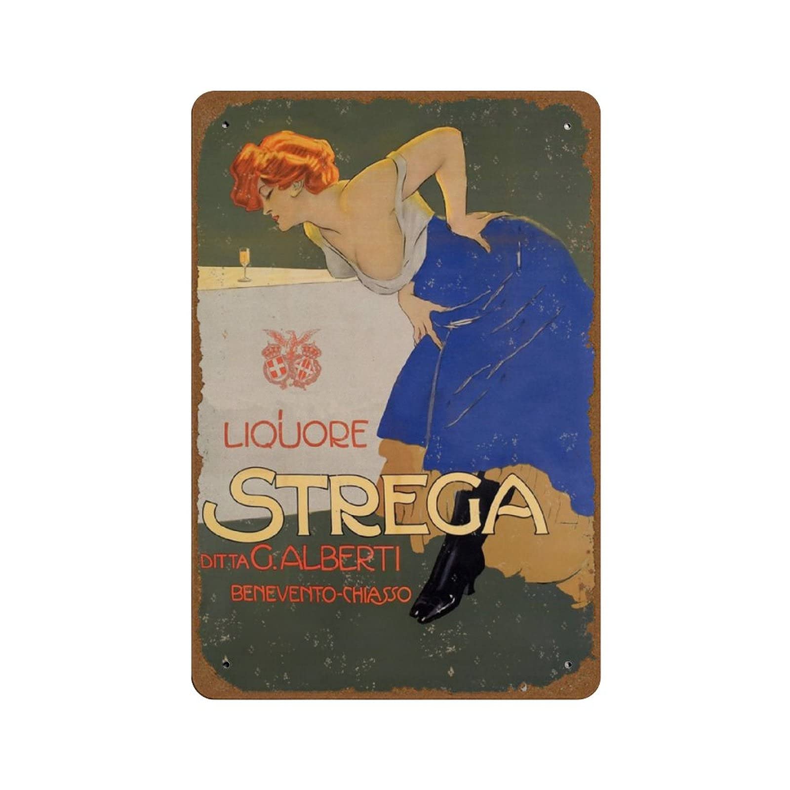 Strega Liqueur Italy 1909 Vintage Beers Wines & Spirits Art Nouveau Poster Novelty 8x12 Tin Sign Metal Poster Wall Funny Man Cave Cool Wall Door Plaque New Warning Sign Aluminum Metal Tin Sign