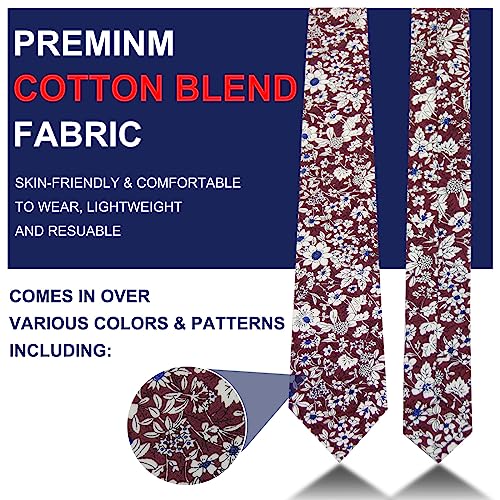 Image of Mantieqingway Men's Skinny Tie, Cotton Floral Ties for Men Wedding Necktie for Groom, Groomsmen, Missions, Dances