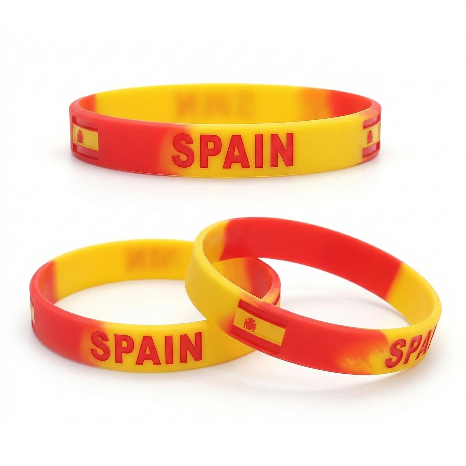 Lot de 3 Bracelets Espagne en Silicone pour Supporter, Bracelet de Sport Rouge aux Couleurs du Drapeau Espagnol, Accessoire Unisexe pour Football, Événements Sportifs et Fêtes, 20cm