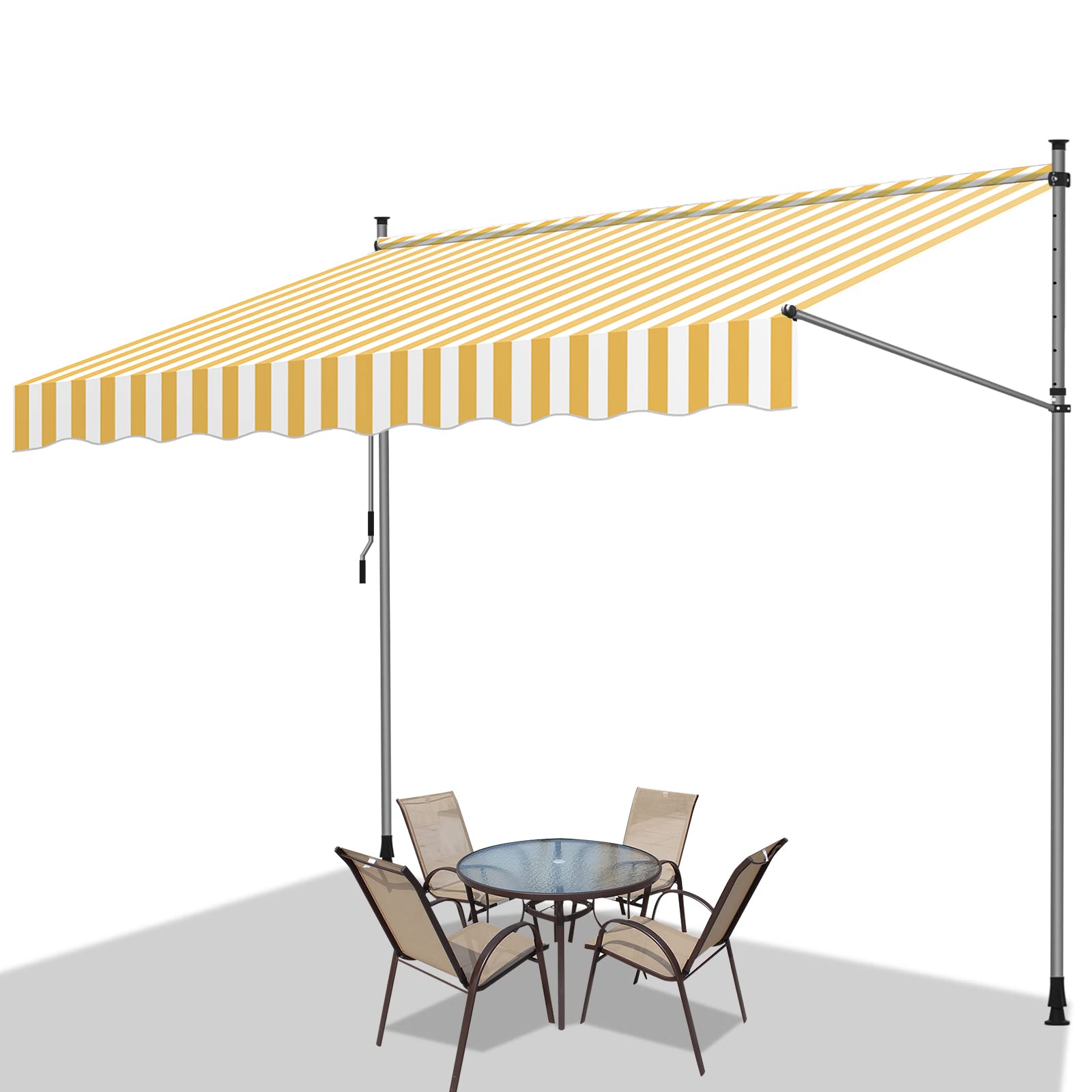 Fiqops Klemmmarkise Balkon, Höhenverstellbar Abdeckhauben Markisen UV-beständig Sonnenschutz Garten Wetterfest Balkonmarkise ohne Bohren, 300x120x 200-300cm Orang Weiß