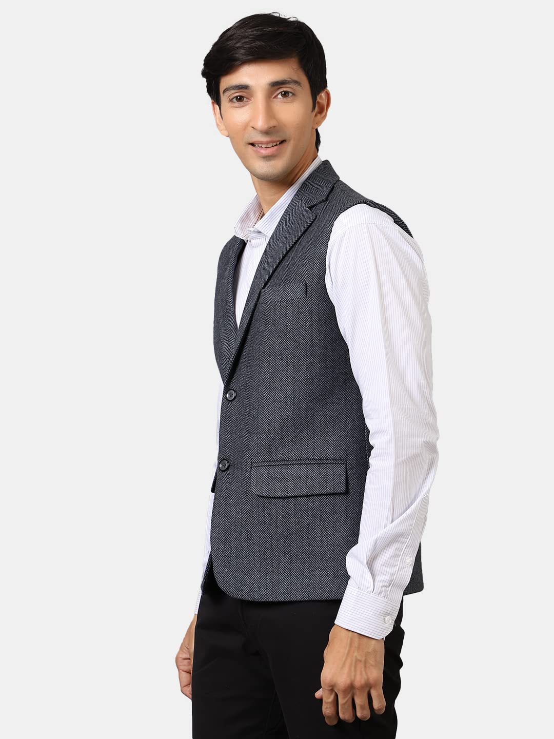 Wintage Men's Tweed Wool Blend Blue Modi Nehru Jacket  44/Xl