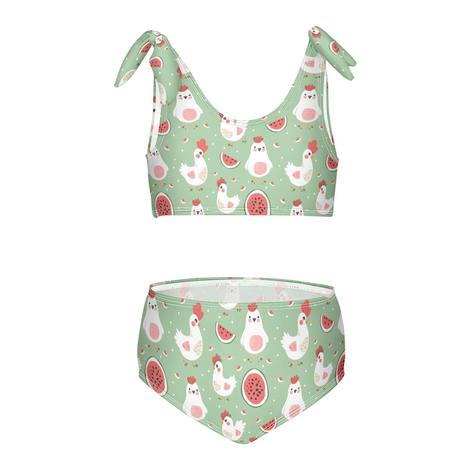 Cute Watermelon Chicken Girls Two Piece Tankini Swimsuits Summer Bathing Suit Beach Swimwear Set, 4T