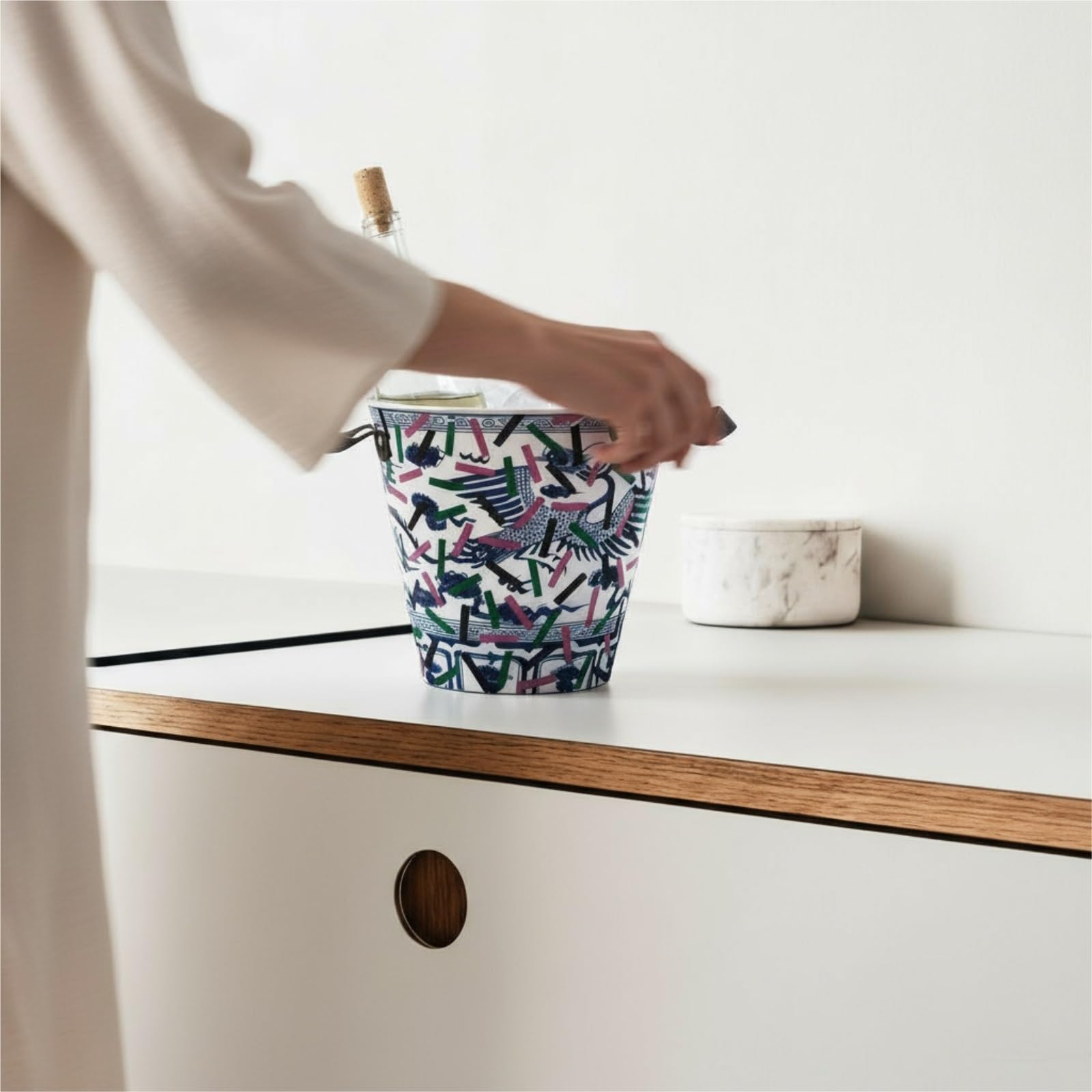 Secchiello per Champagne Secchiello for Il Ghiaccio in Ceramica Blu E Bianca for Bar, Ristoranti, Decorazioni Commerciali Feste Bevande(A)