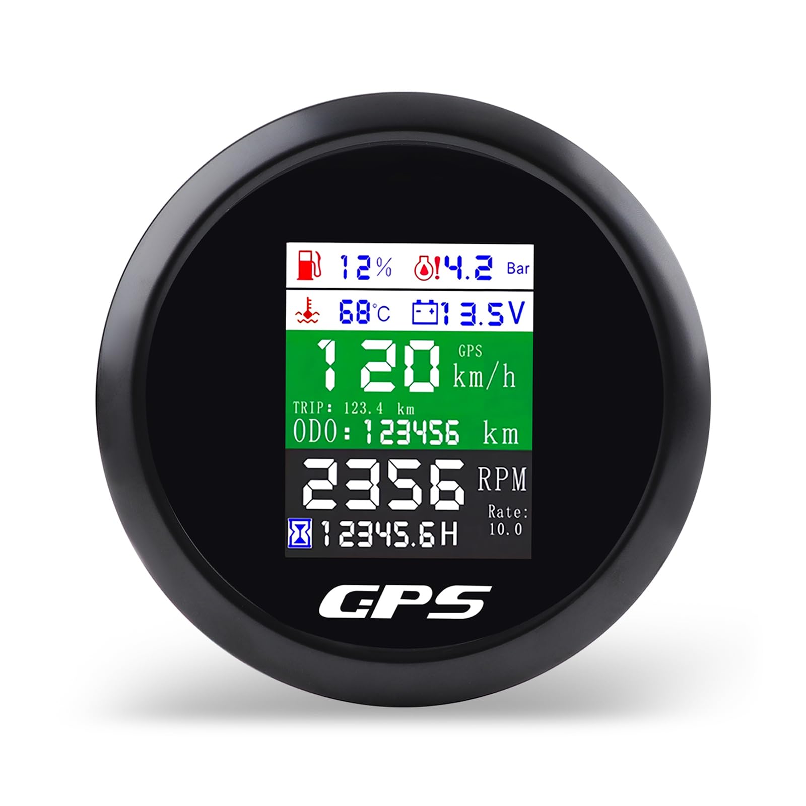 Tachimetro GPS 85 mm 6 in 1 Multifunzione Digitale Tachimetro Contagiri Voltmetro Indicatore Livello Carburante Temperatura Acqua e Pressione Olio