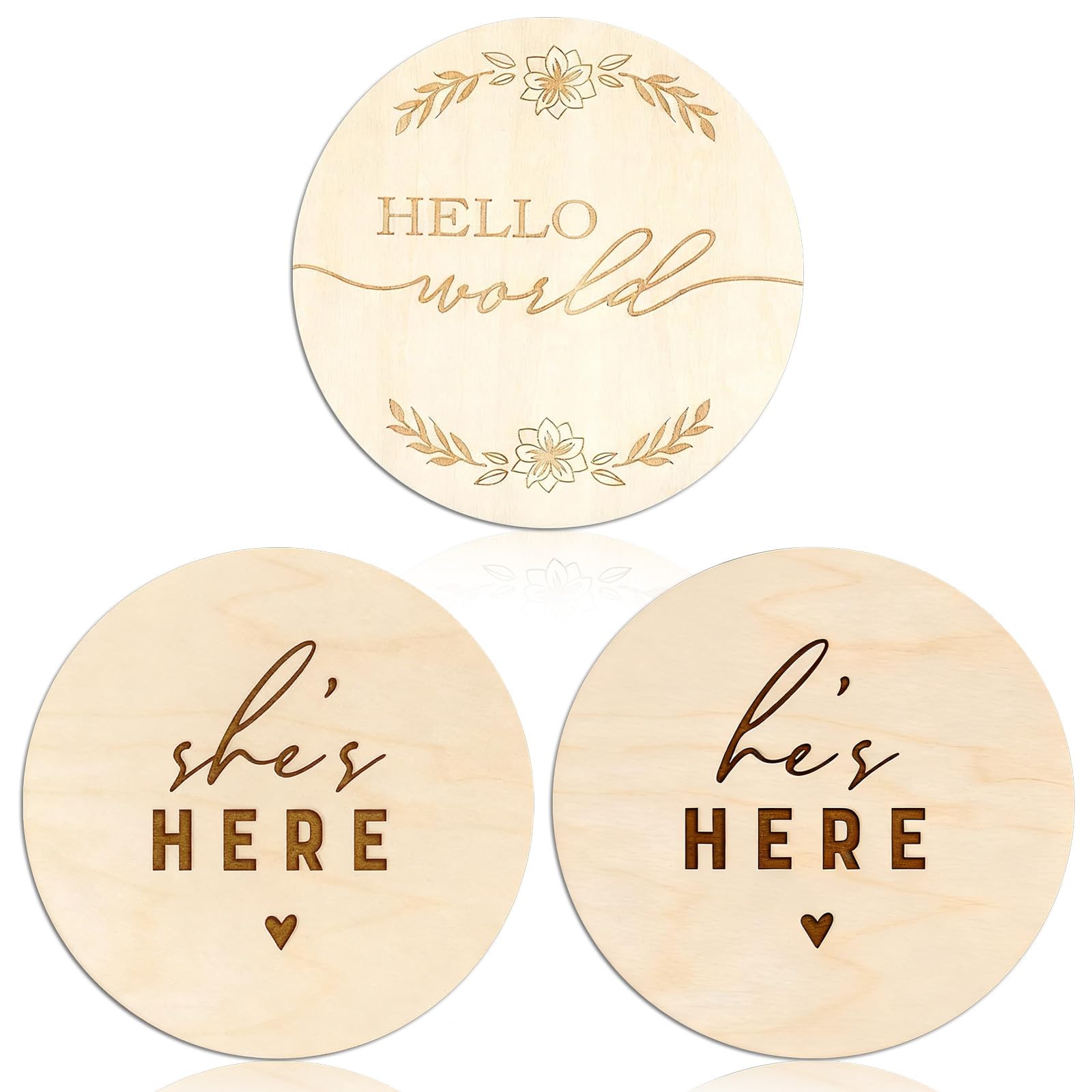 Lyspbao Brown 3 Pcs Wooden Baby Birth Announcement Plaque, Double-Sided Personalised Newborn Baby Name Sign, Wooden Baby Arrival Plaque For Hospital Photo Prop, Nursery Wall Decor Keepsake Souvenirs