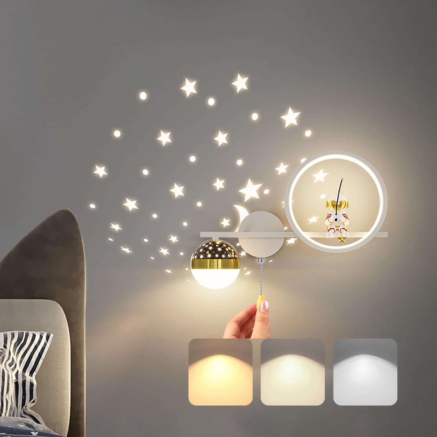 Applique da Parete LED per Bambini Moderna Dimmerabile lampade da comodino Astronauta Spaziale Luce a Muro Interni per Vivaio Stanza Bambin Cameretta camera da letto comodino Soggiorno illuminazione