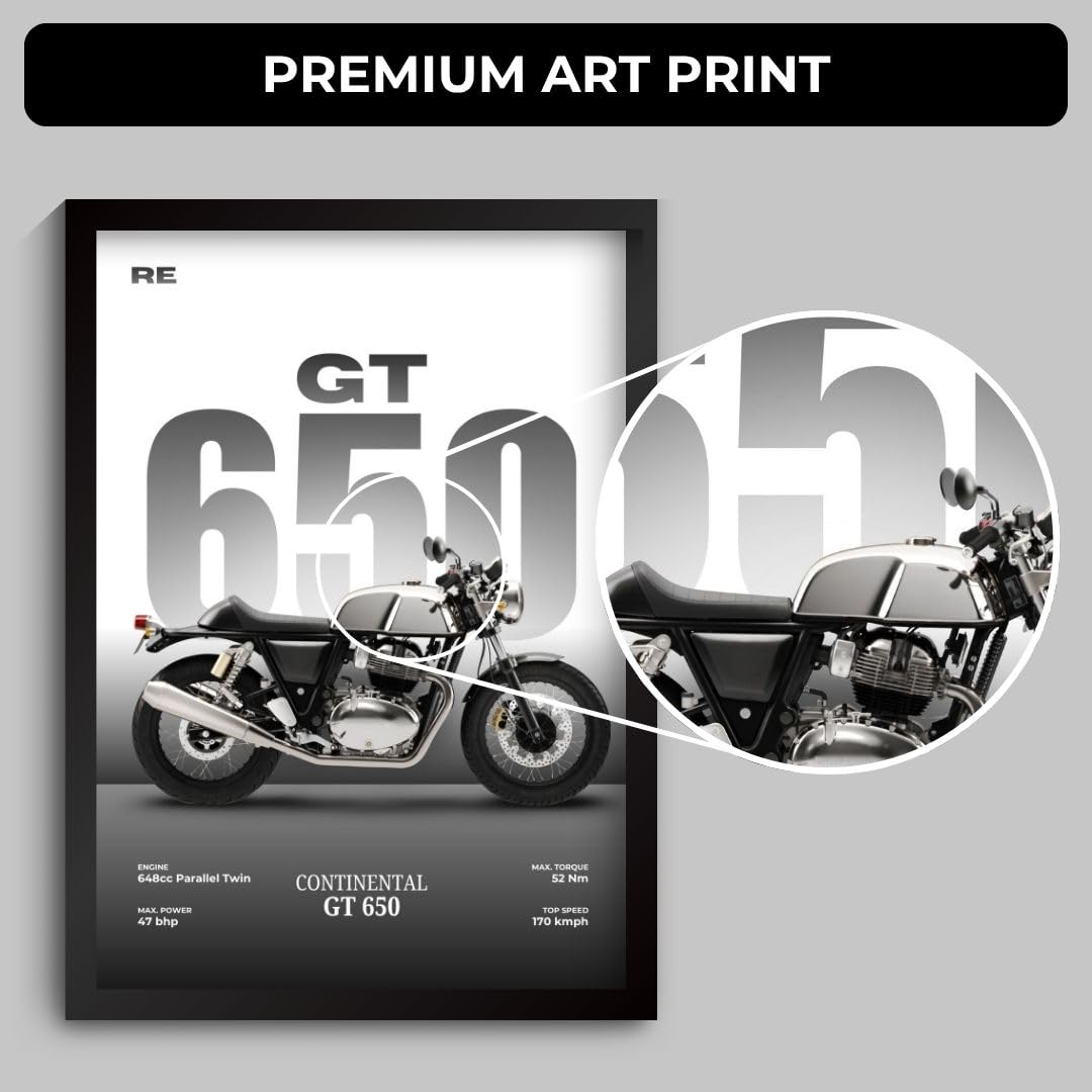 Royal Bullet Poster | Framed RE Continental GT 650 A4 Sized (31 x 23 cm) | Mr Clean Bike Poster for Wall, Gift for Boys, Bike Frames | Bikes Posters for Wall, Bedroom, Hostel, Study Room (F_171) 1