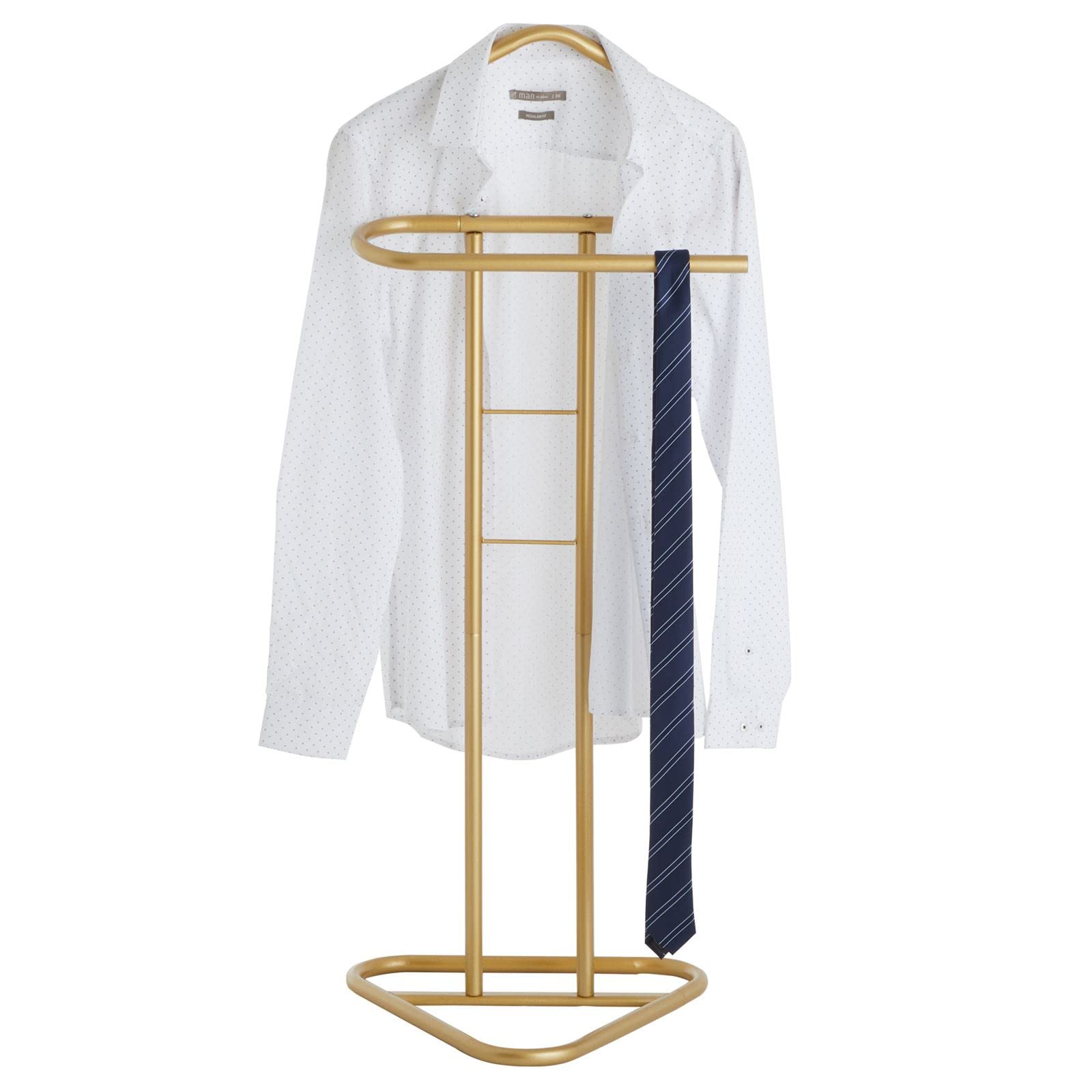 IDIMEX Valet de Chambre Valet de Nuit Camilo chevalet de Nuit avec Cintre pour Veste et Portant pour Pantalon et Autres vêtements, en métal laqué Or