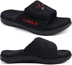 KuaiLu Mens House Slippers Adjustable Soft Cushion Fur Sandals with Arch Support Comfort Open Toe Slides Slipper Slip-on Indoor Outdoor