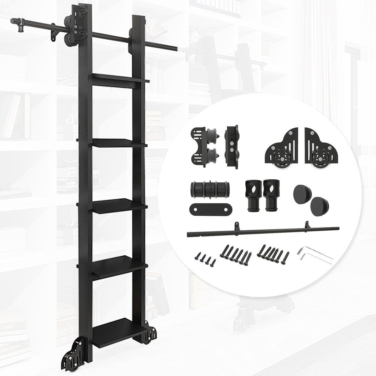 Rail de roulement pour échelle de bibliothèque kit quincaillerie salon et dressing 6m noir