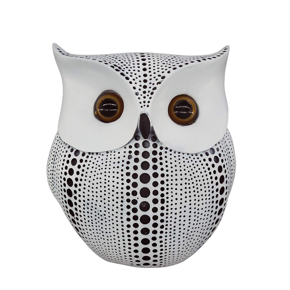Artgenius Dots Owl Statue,Small Animal Owl Figurines for Home Office Decor (White)