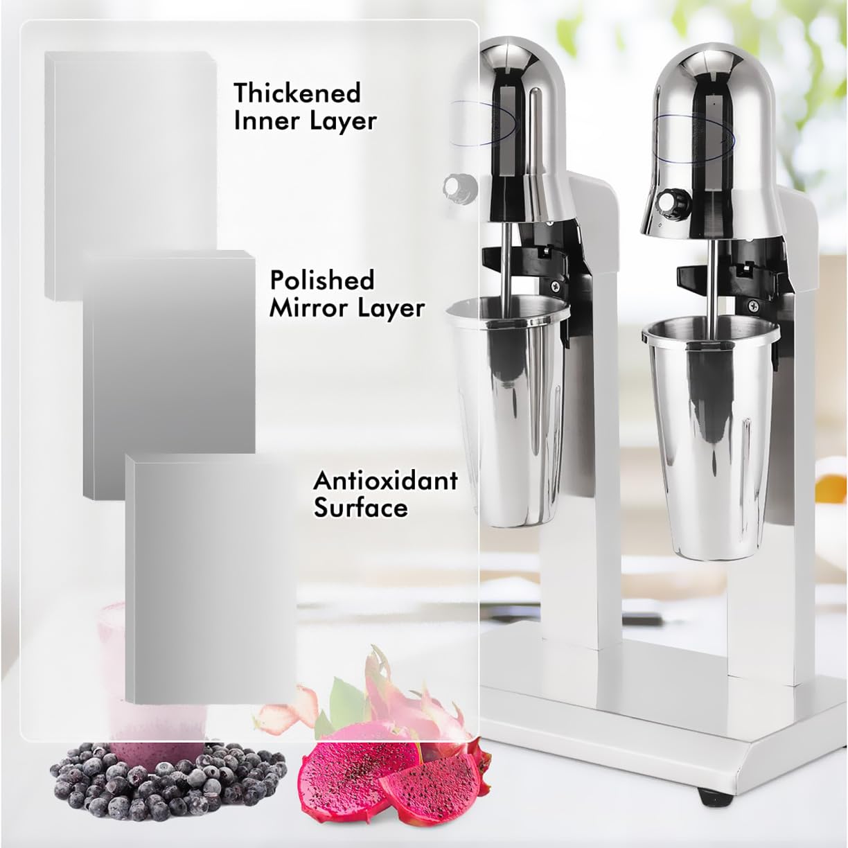 Wytrząsarka Do Mleka Z Podwójną Głowicą, Blender Do Koktajli Mlecznych O Mocy 560 W, Regulacja Prędkości Z Dwiema Prędkościami Równomierne Mieszanie, Kubek Z Podziałką O Pojemności 850 Ml X2