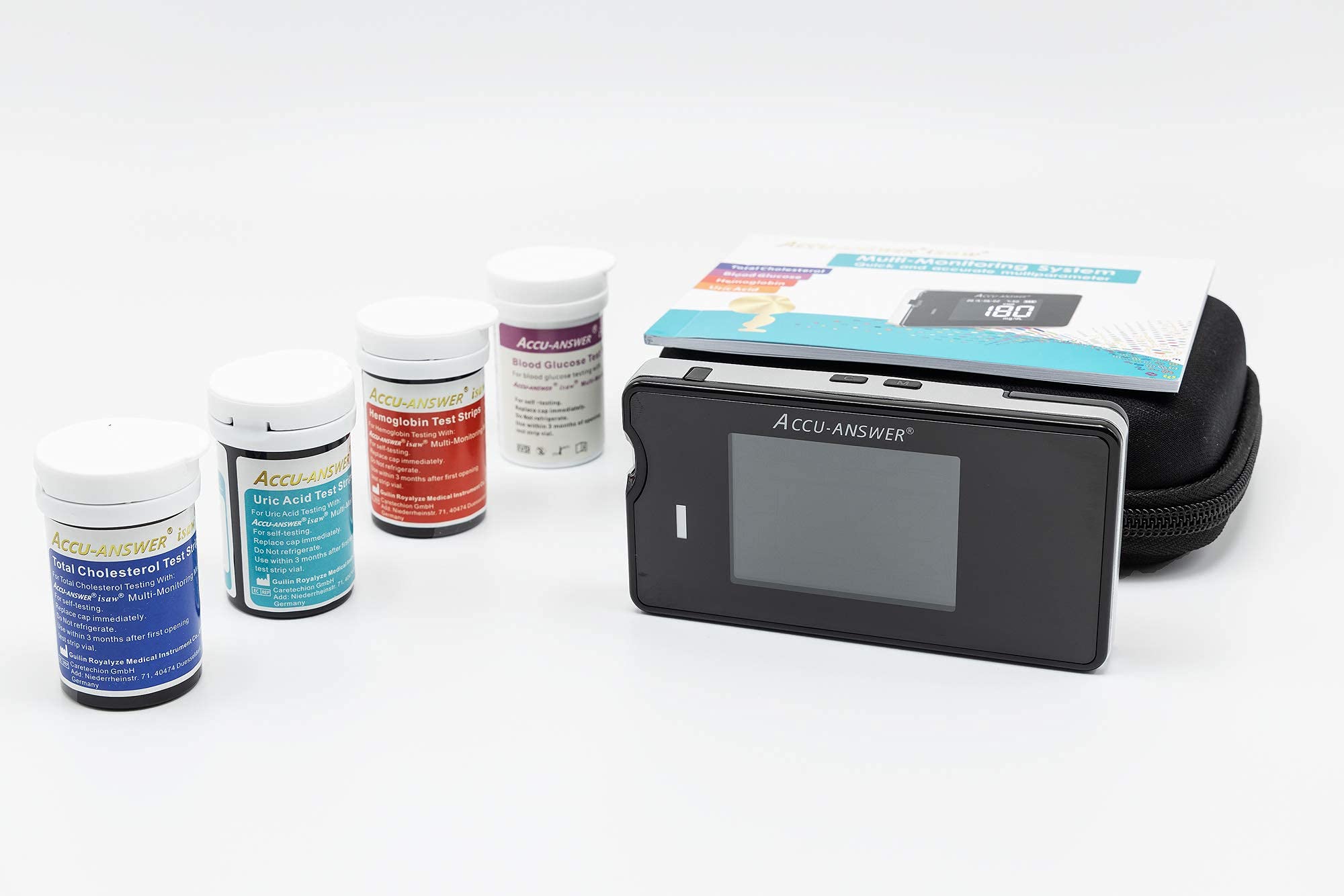 Accu-Answer Blood Glucose Cholesterol Uric Acid and Hemoglobin Monitoring Device