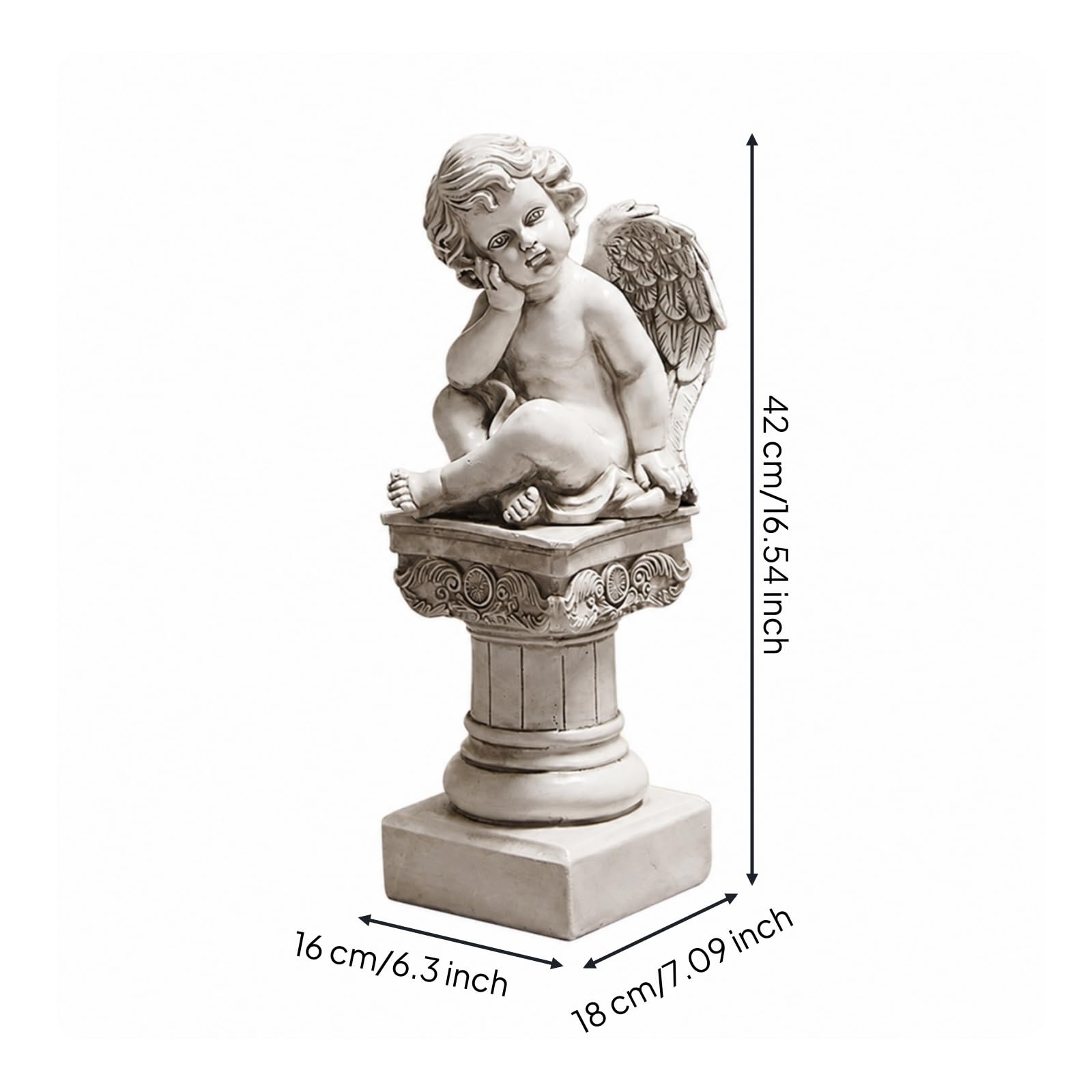 Milageto Sculpture d'ange sur Colonne Romaine Décoré Statue Colonne Romaine Antique Ornement pr, Ange Pensif