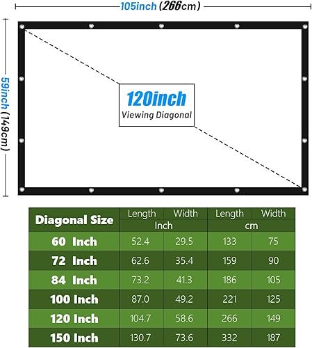 Miniatura 2 de Pantalla de proyector portátil de 120 pulgadas para interiores y exteriores 169, plegable, sin arrugas, 1.1 ganancia, visión de 160, soporte de