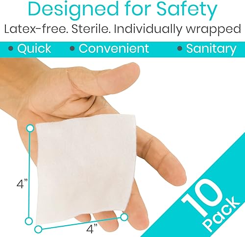 Miniatura 6 de Vive Care Apósito de alginato de calcio, almohadillas de gasa médica de 4 x 4, parches estériles altamente absorbentes, cuidado de heridas para