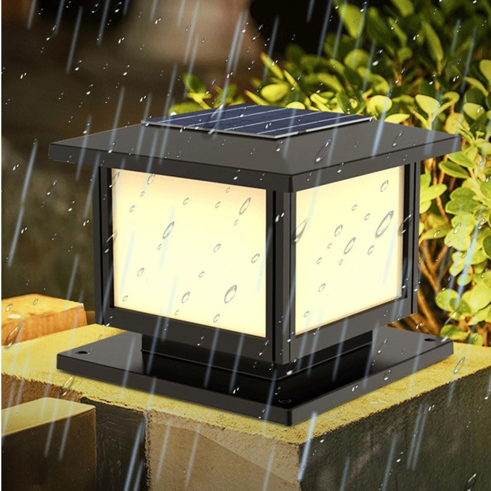 Decorazione Domestica Lanterne solari da Esterno per Cortile 4 luci Copertura per palo da Esterno LED Farmhopuse Luce Moderna Lampada da Lanterna a Colonna con Montatura su molo Quadrato Nero