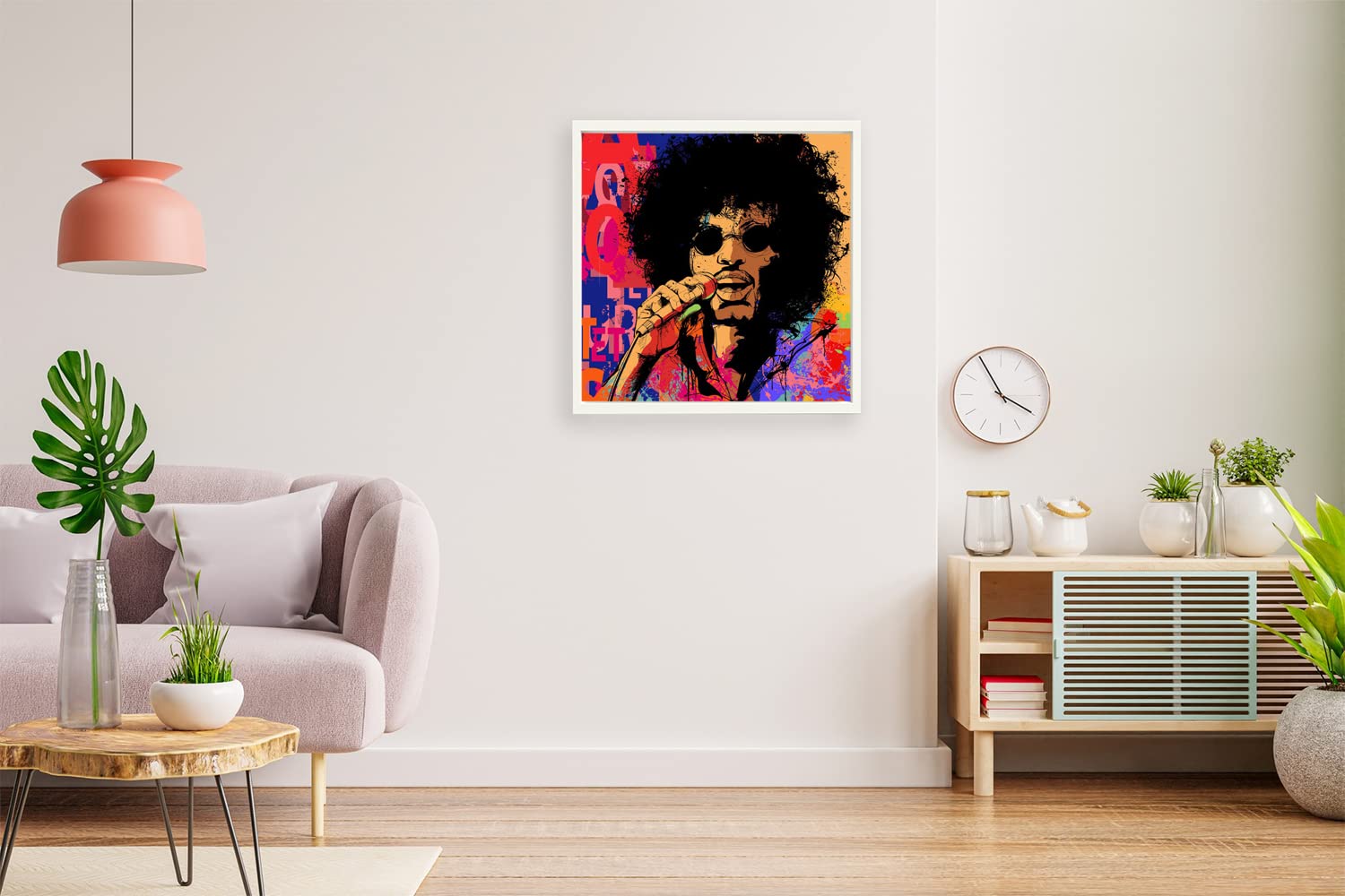 VERRE ART White Floater Framed Canvas - Wall Decor for Living Room, Bedroom, Office, Hotels, Drawing Room (14in X14in) - Male Singer Abstract Painting