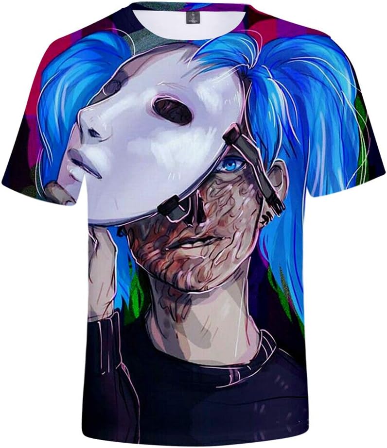 PLMNK Sally Face 3D Cartoon Anime Pattern T-Shirt, Neutral Loose Comfortable Casual Breathable Pullover, Fashion Trend Short Sleeve, Holiday Party Gift