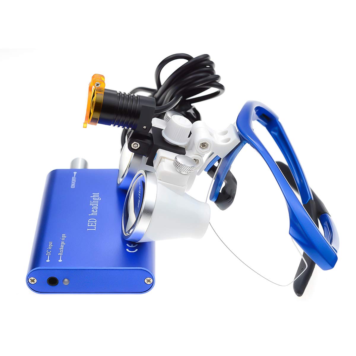 3.5X 420mm Arbeitsabstand Binokularlupen Optisches Glas Mit 3W LED Scheinwerfer Lampe mit Filter (Blau)