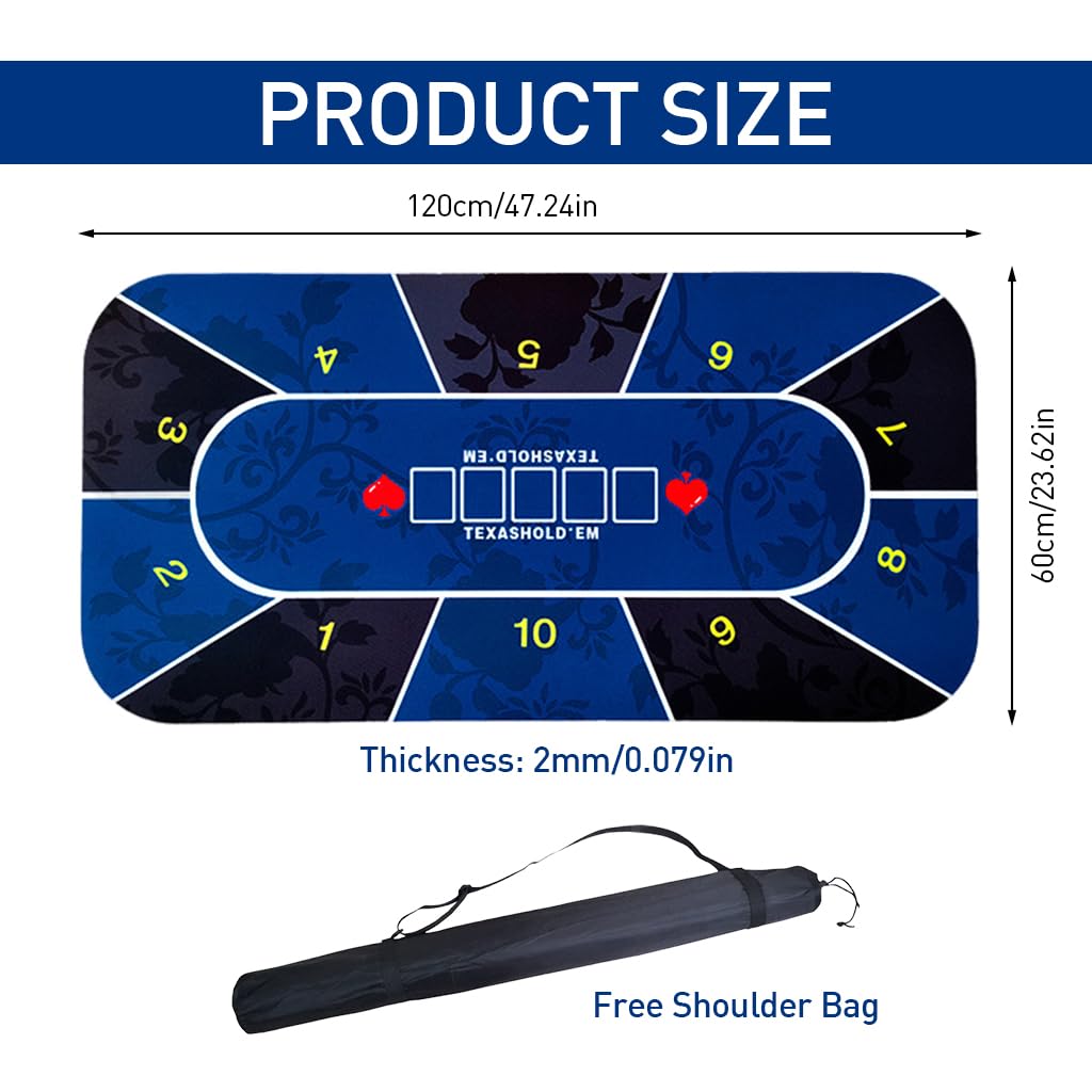 PATPAT® Poker Mat for Table 10 Players, 47.2 x 23.6 in Rubber Anti-Slip