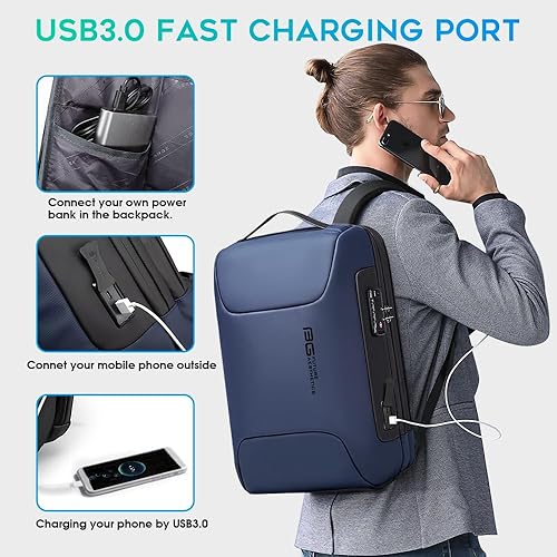 Miniatura 5 de BANGE Mochila antirrobo con puerto de carga USB, mochila de negocios ligera para hombres y mujeres, Azul (dos bolsillos para el trabajo),