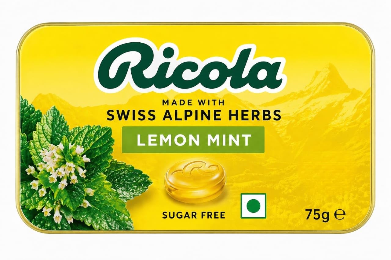 Ricola Swiss Alpine Herbs Lemon Mint Sugar Free Lozenges Tin 75g