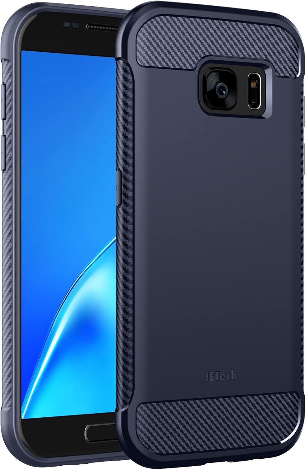 JETech Slim Fit Case for Samsung Galaxy S7 5.1-Inch, Thin Phone Cover with Shock-Absorption and Carbon Fiber Design (Blue) image