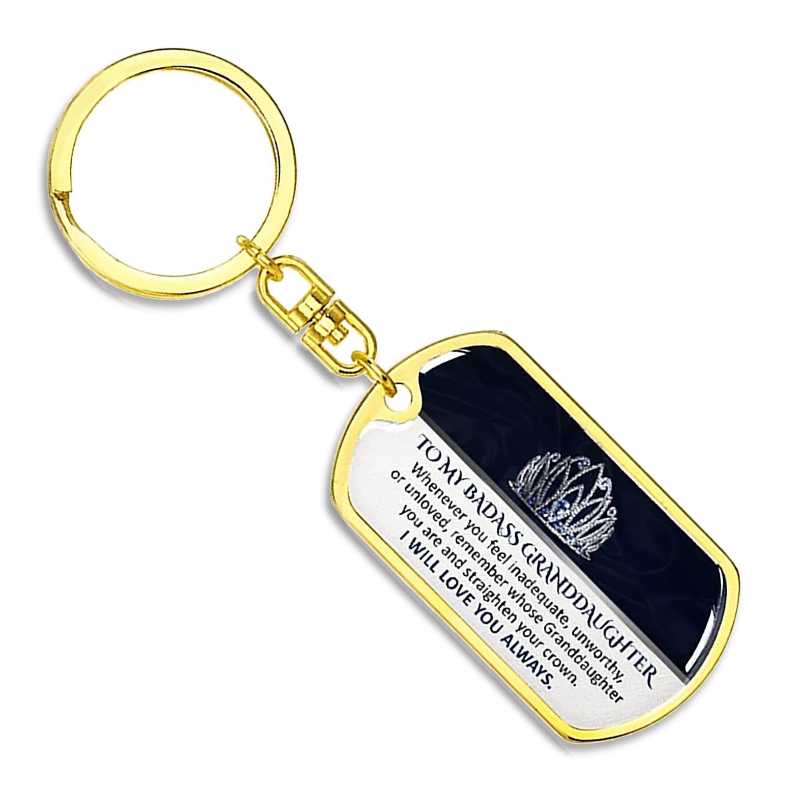 Ovnmfh Gold Keepsake For Granddaughter Keychain, To My Badass Granddaughter Keychain, Stainless Steel Dog Tags Keychain, Granddaughter Gifts From Grandma Grandpa (,Granddaughter)