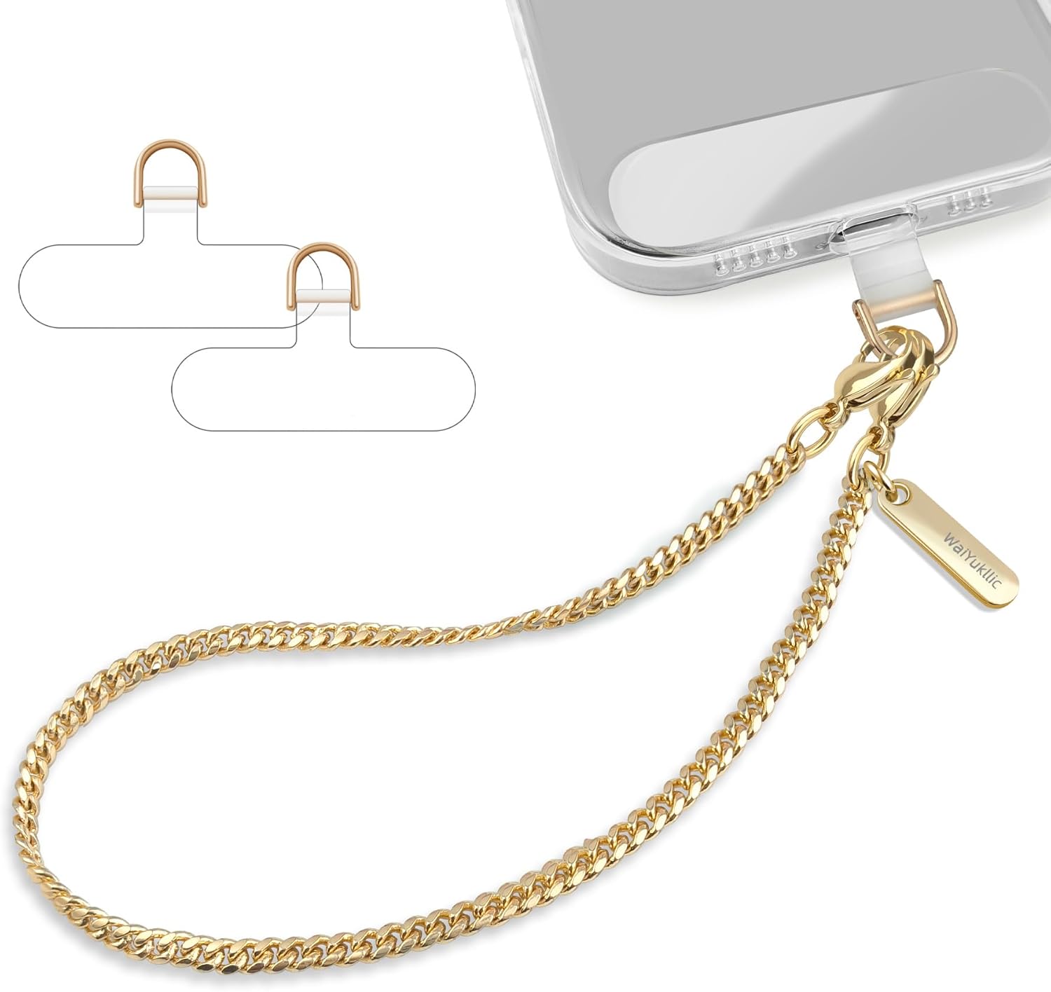Phone Charm Strap Metal Chain Wristlet for iPhone case Hands-Free Phone Wrist Strap with 2 Tether Tabs Anti Theft strap for Women & Girls Travelling & Parties(Gold)