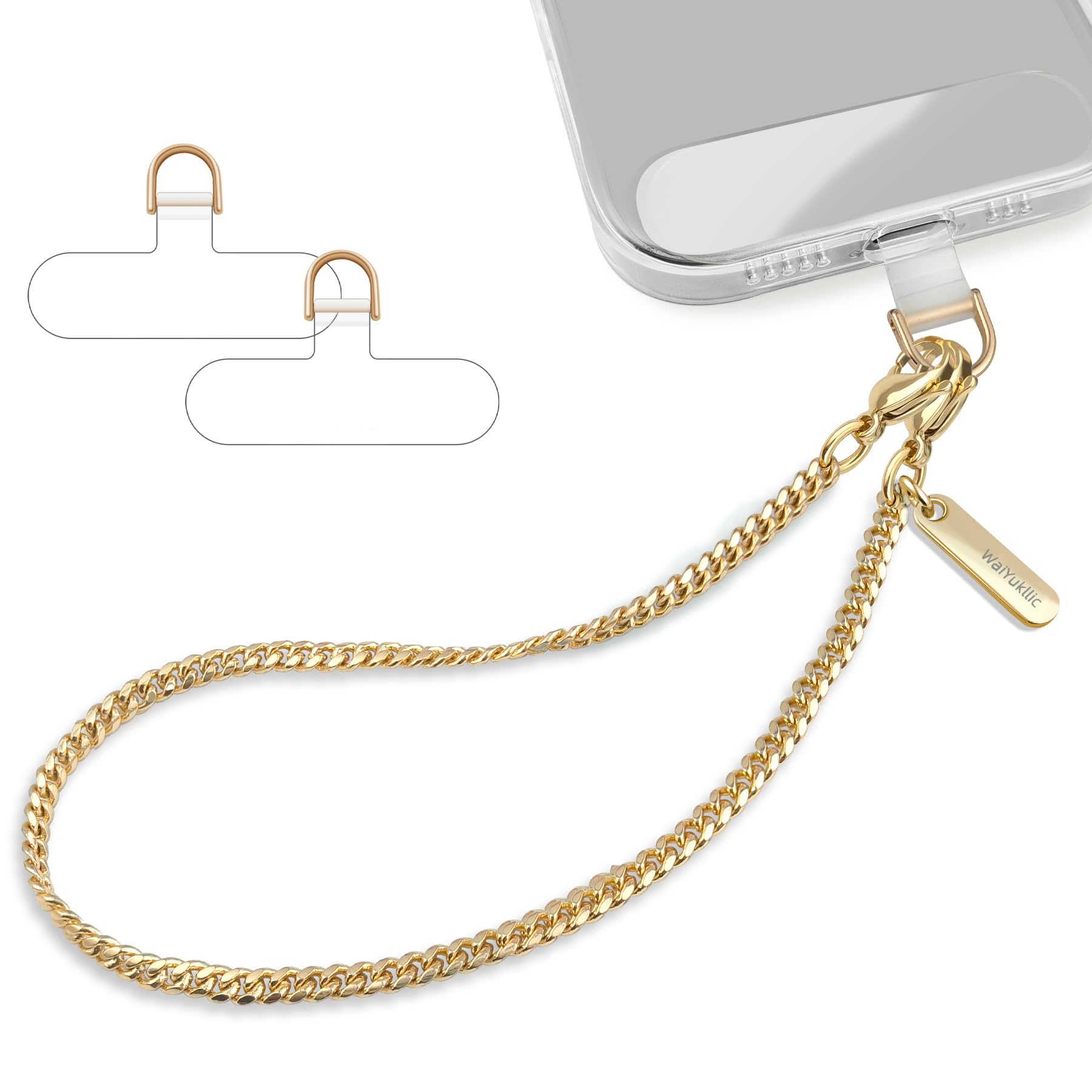 WaiYukllic Phone Charm Strap Metal Chain Wristlet for iPhone case Hands-Free Phone Wrist Strap with 2 Tether Tabs Anti Theft strap for Women & Girls