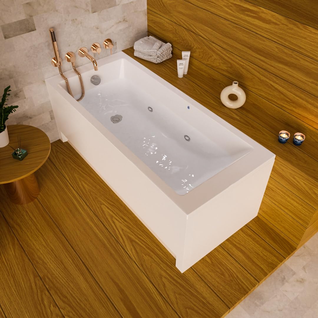 ECOLAM Baignoire rectangle acrylique TAMI 170x70 cm + tablier en acrylique | pieds + siphon + silicone | Set complet