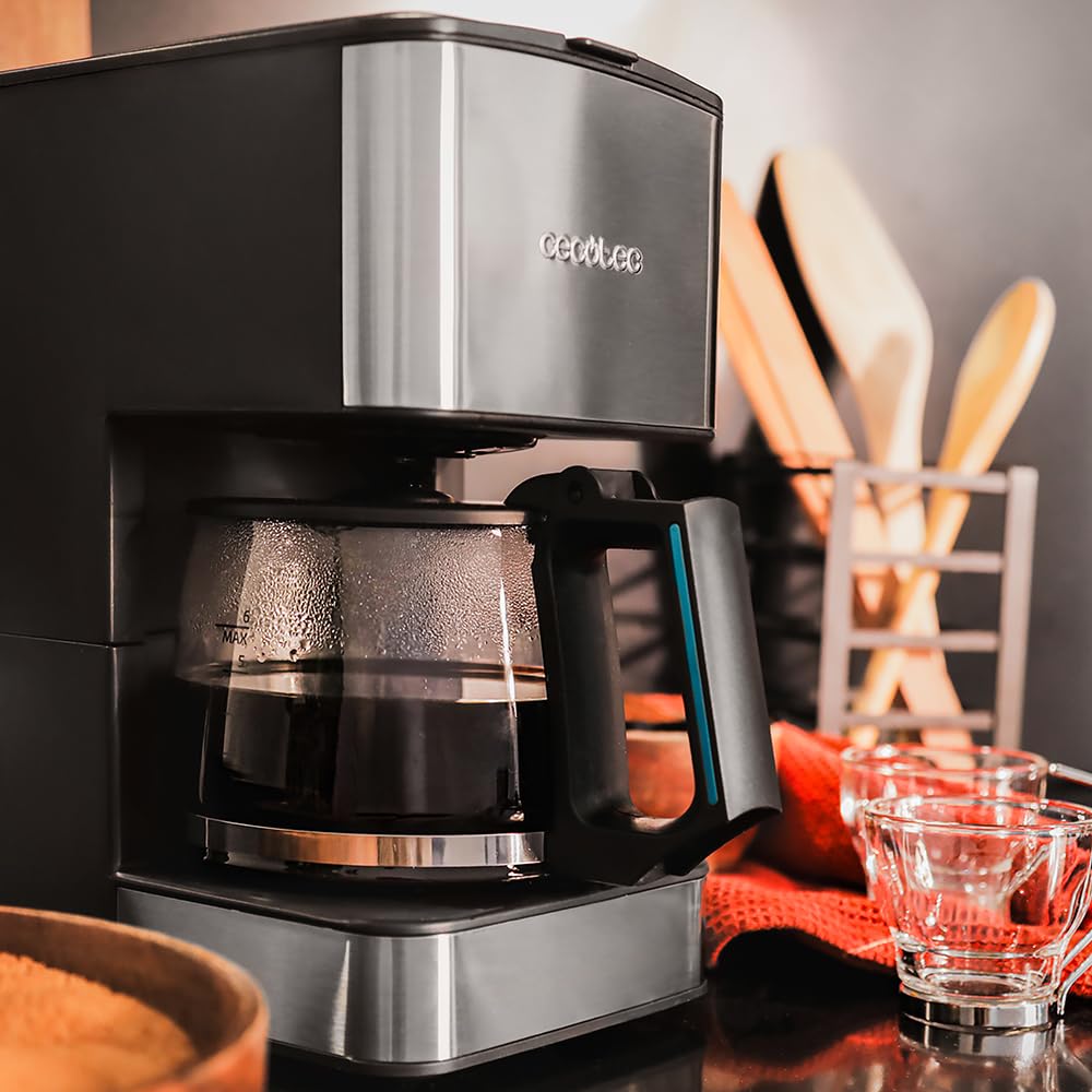 Cecotec Caffettiera a goccia 6 tazze Coffee 56 Drop. 650 W, Capacità 0,8 litri, Ugello antigoccia, Filtro permanente o di carta, Finiture in acciaio inox e Intensificatore di aromi
