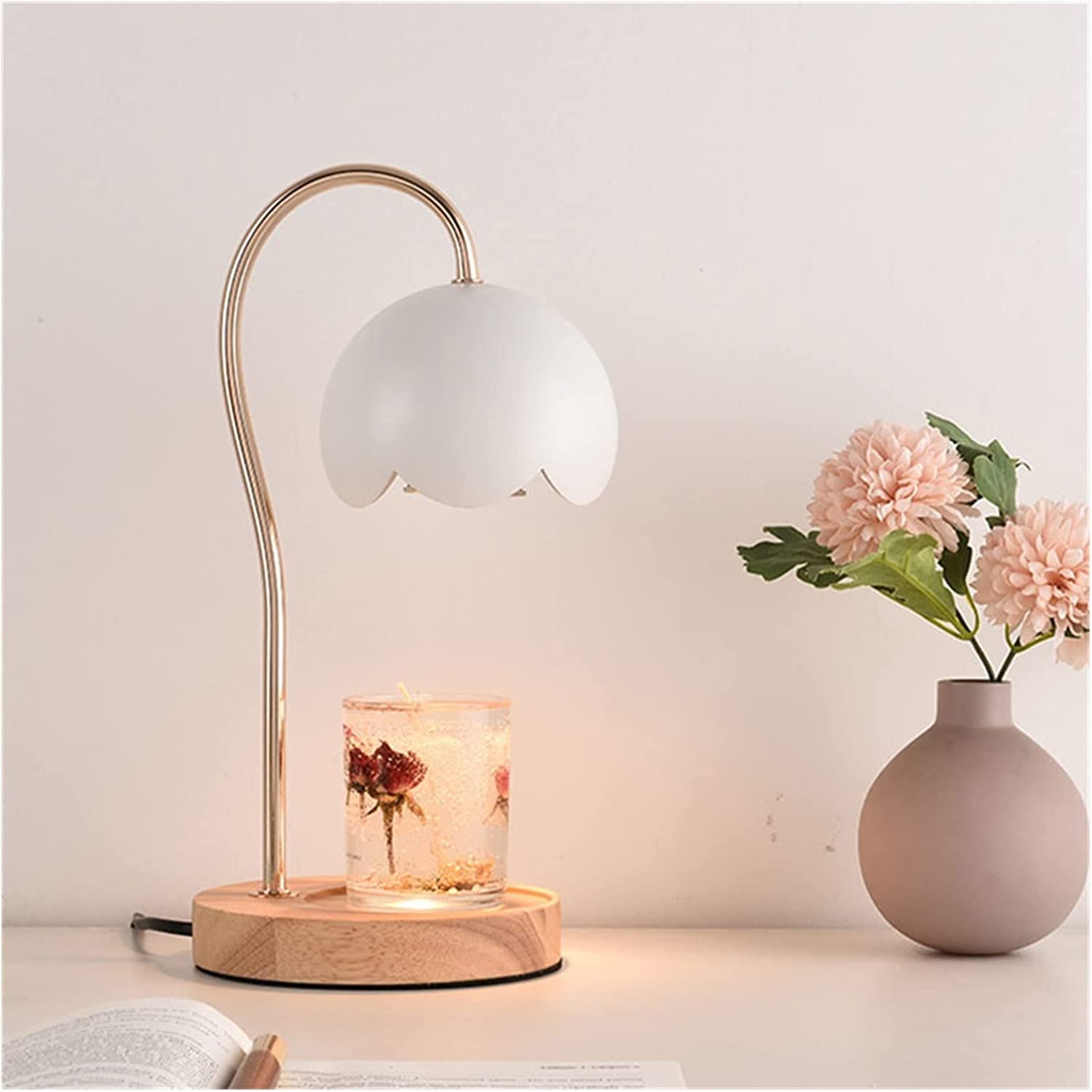 LIOONS Creativo Metallo Fusione Cera Lampada Dimmerabile 35w Candela Lampada Base in Legno Candela più Calda Lampada Aromaterapia Vaso Candela Room Decor