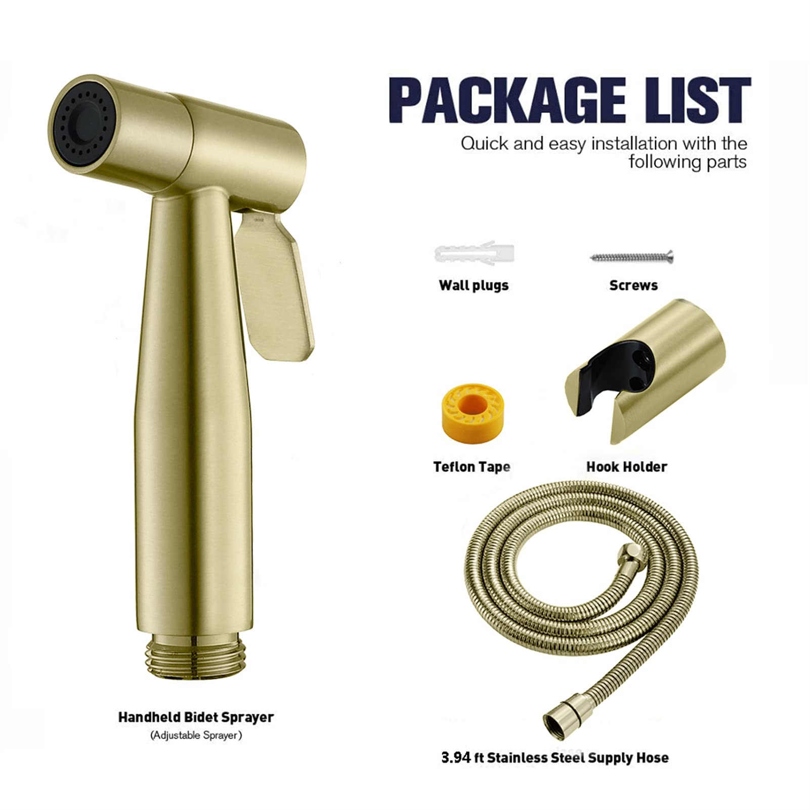 Pulverizador de inodoro de mano de acero inoxidable para baño, montaje en pared, autolimpiante, ducha higiénica, oro cepillado, bidé de mano premium para higiene personal y fácil instalación