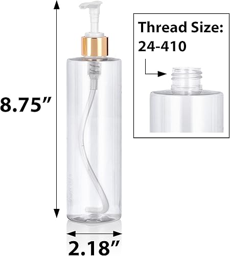Miniatura 2 de JUVITUS Botellas de plástico PET cilíndricas profesionales transparentes de 12 onzas (sin BPA) (paquete de 6, rociador de niebla fina dorado)