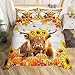 Fall Season Duvet Cover Queen Brown Highland Cow Print Bedding Set for Girls Women Autumn Harvest Decoration Comforter Cover Thanksgiving Day Gifts Bedding Rustic Maple Leaves Pumpking Bedspread Cover