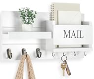 Mail Organizer for Wall Mount – Key Holder with Shelf Includes Letter Holder and Hooks for Hallway Farmhouse Decor – Rustic Wood with Flush Mounting Hardware &lpar;16&period;5” x 9&period;1” x 3&period;4”&rpar; &lpar;White&rpar;