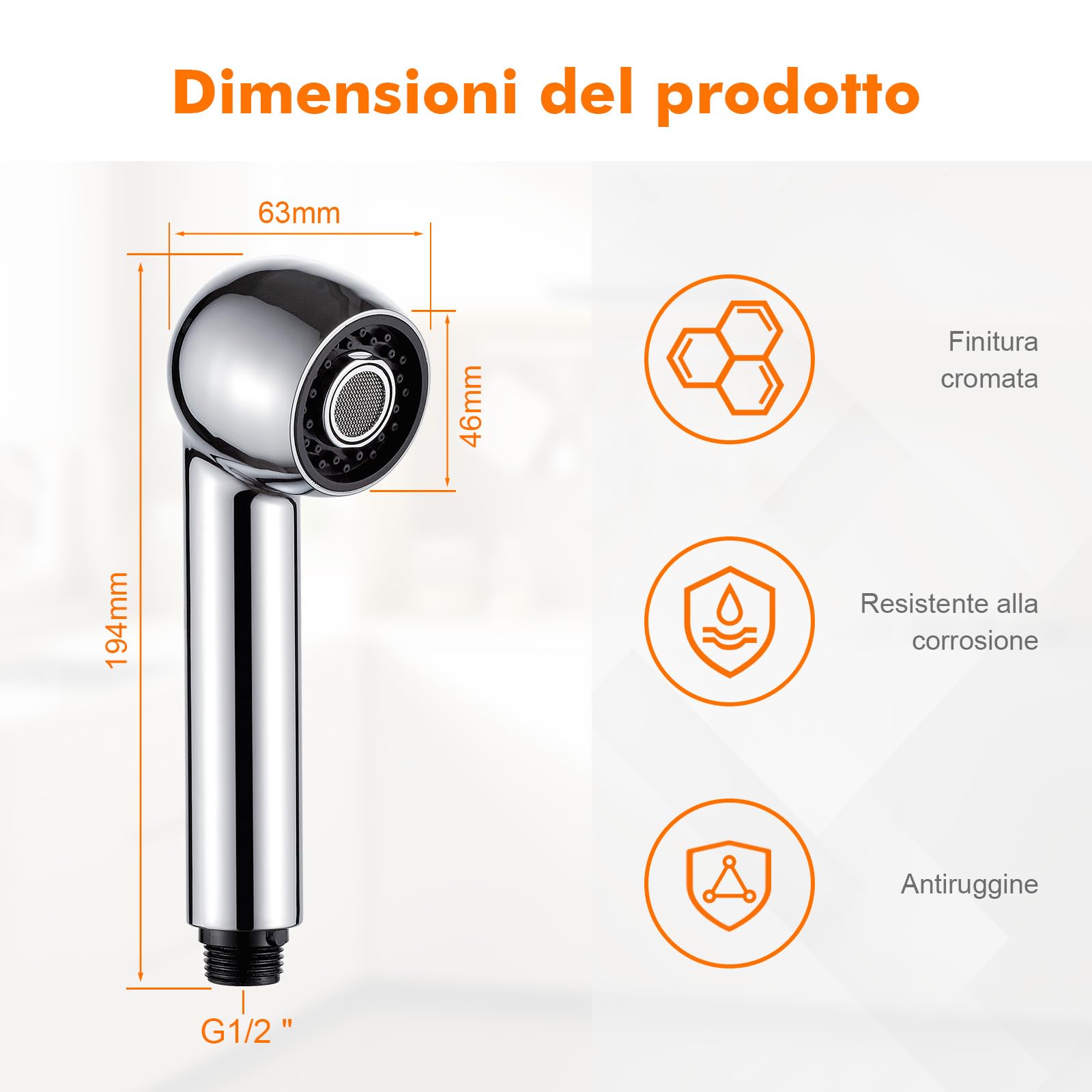 Ibergrif Soffione di Ricambio per Rubinetto Cucina, Doccetta Lavandino a 2 Funzioni, Ugello Estraibile G1/2, Spruzzatore Universale per Lavello-M91209