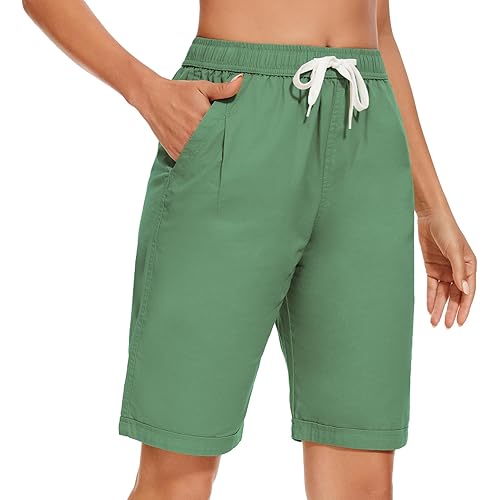 Msmsse Women's Bermuda Knee Length Shorts Cotton Casual Cargo Long Shorts for Athletic Walking Workout