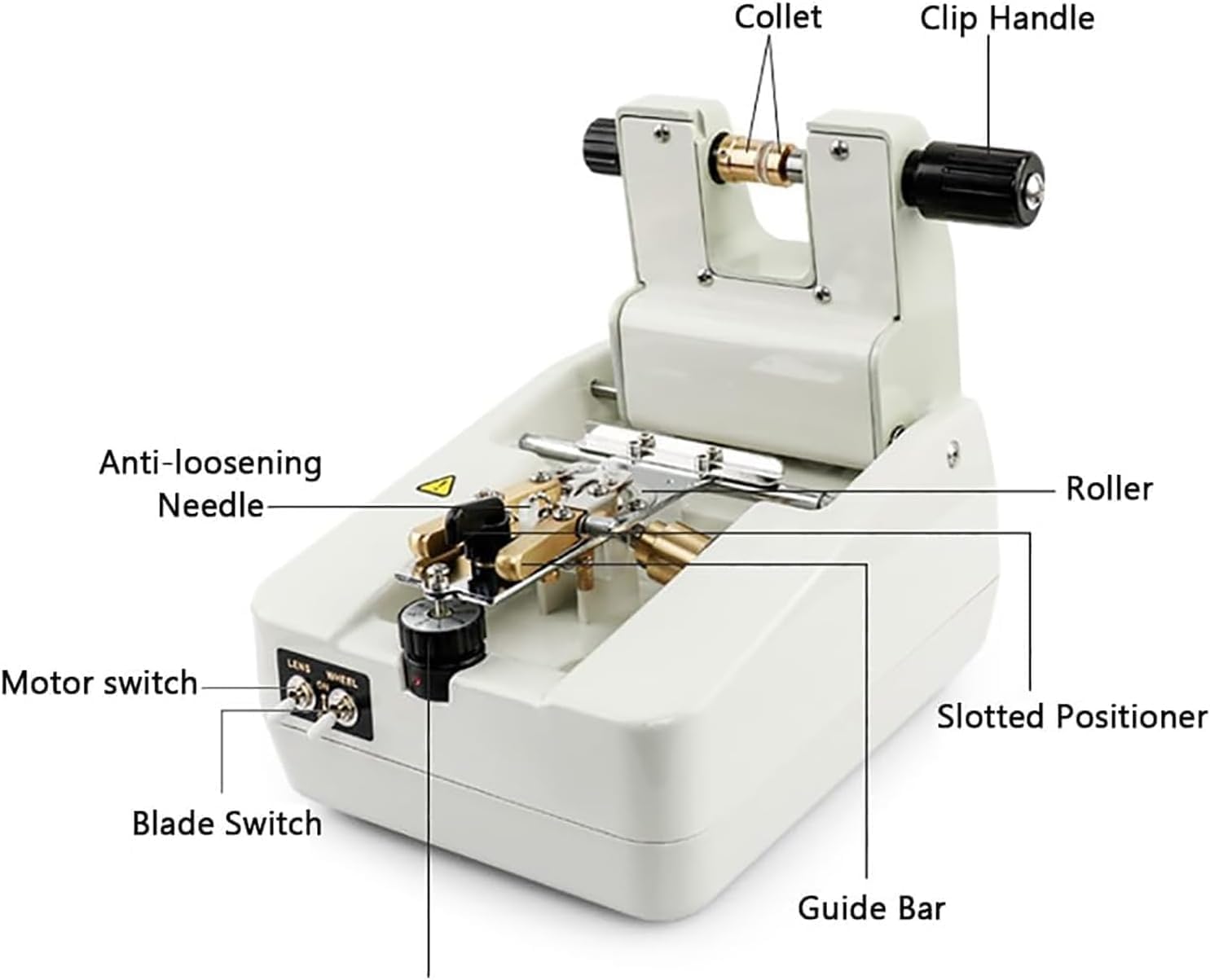 Brillengläser-Nutmaschine mit Präzisionsschlitz, diamantbestückte Klingen, 7 einstellbare Geschwindigkeitsgetriebe für optische Geschäfte und Labore