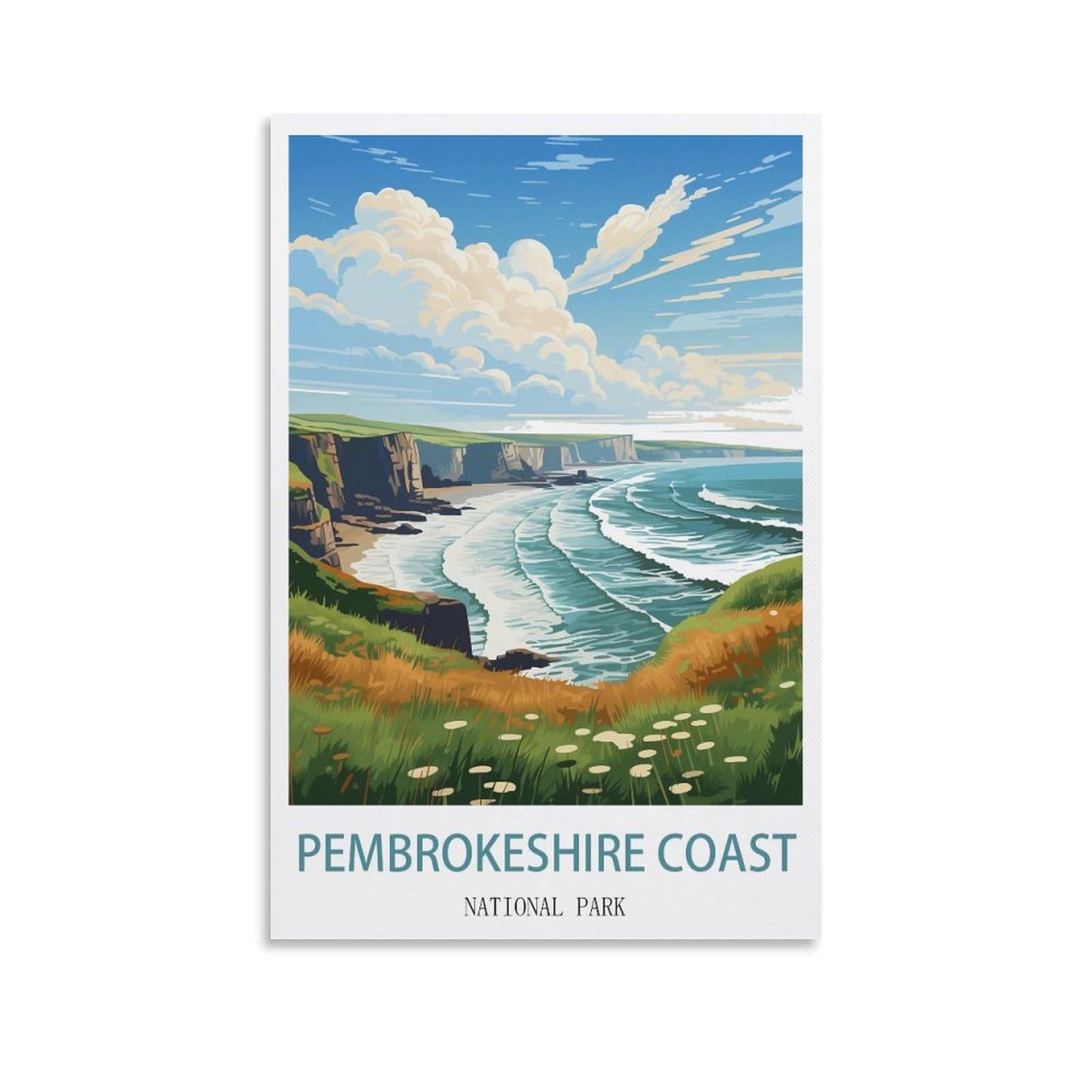 Lcynnh Unframe-Style Pembrokeshire Coast National Park Vintage Travel Poster Lake 08X12inch(20X30cm) Print Home Bedroom Office Living Room Decor Canvas Poster