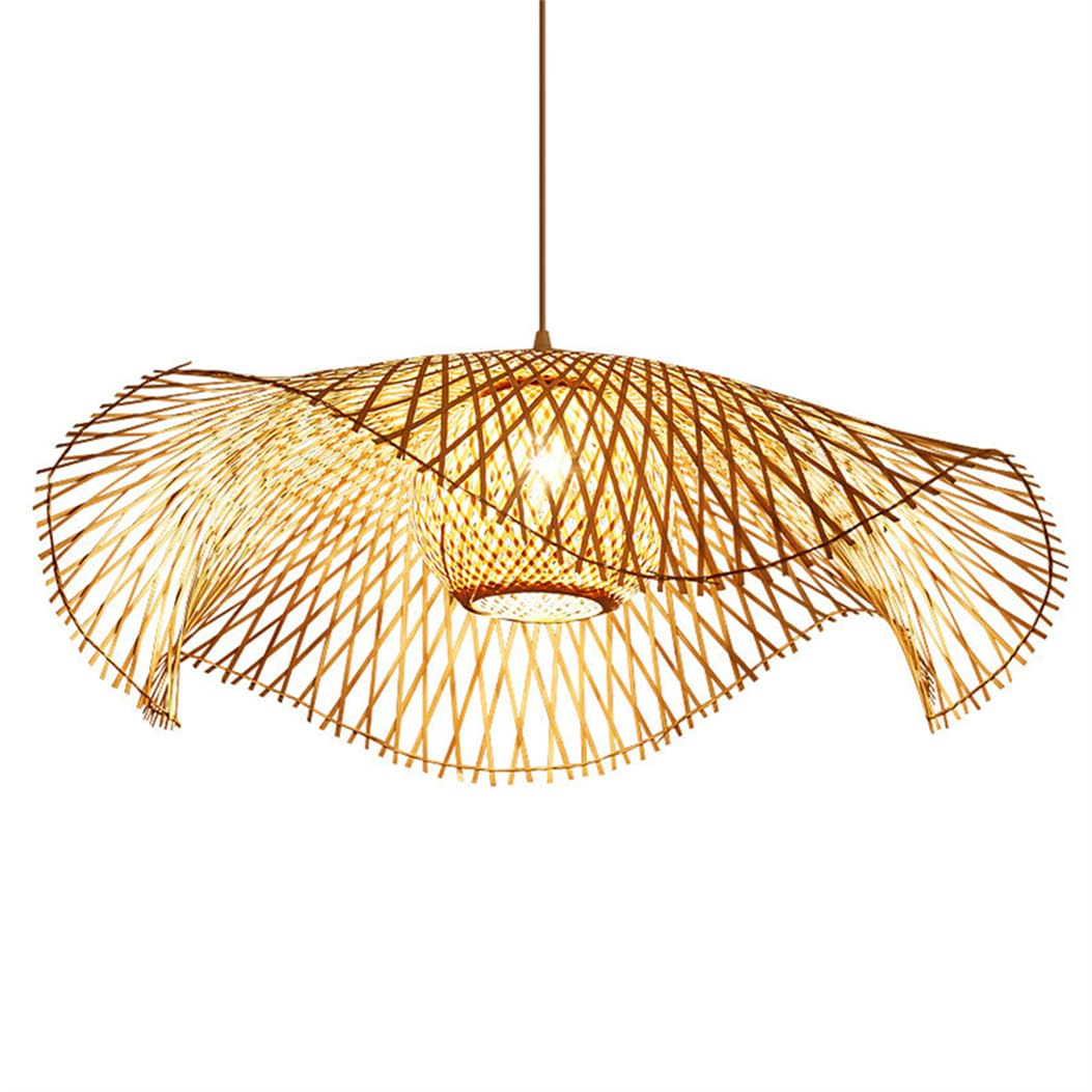 SHUANGZ Southeast Asia Style Pendant Light Geometry Wicker Lamp Shade Hand Woven Lantern for Farmhouse Lamp Fixture Kitchen Island Lighting for Living Room, Bedroom, Restaurant, Entryway