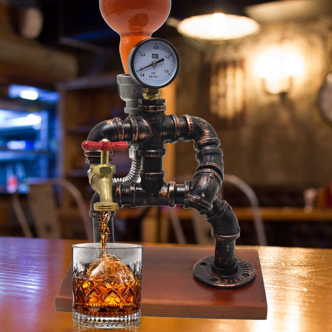 Steampunk - Dispensador de licor para decoración de pipa industrial, soporte para whisky con estilo rústico, accesorios perfectos para bar en el hogar