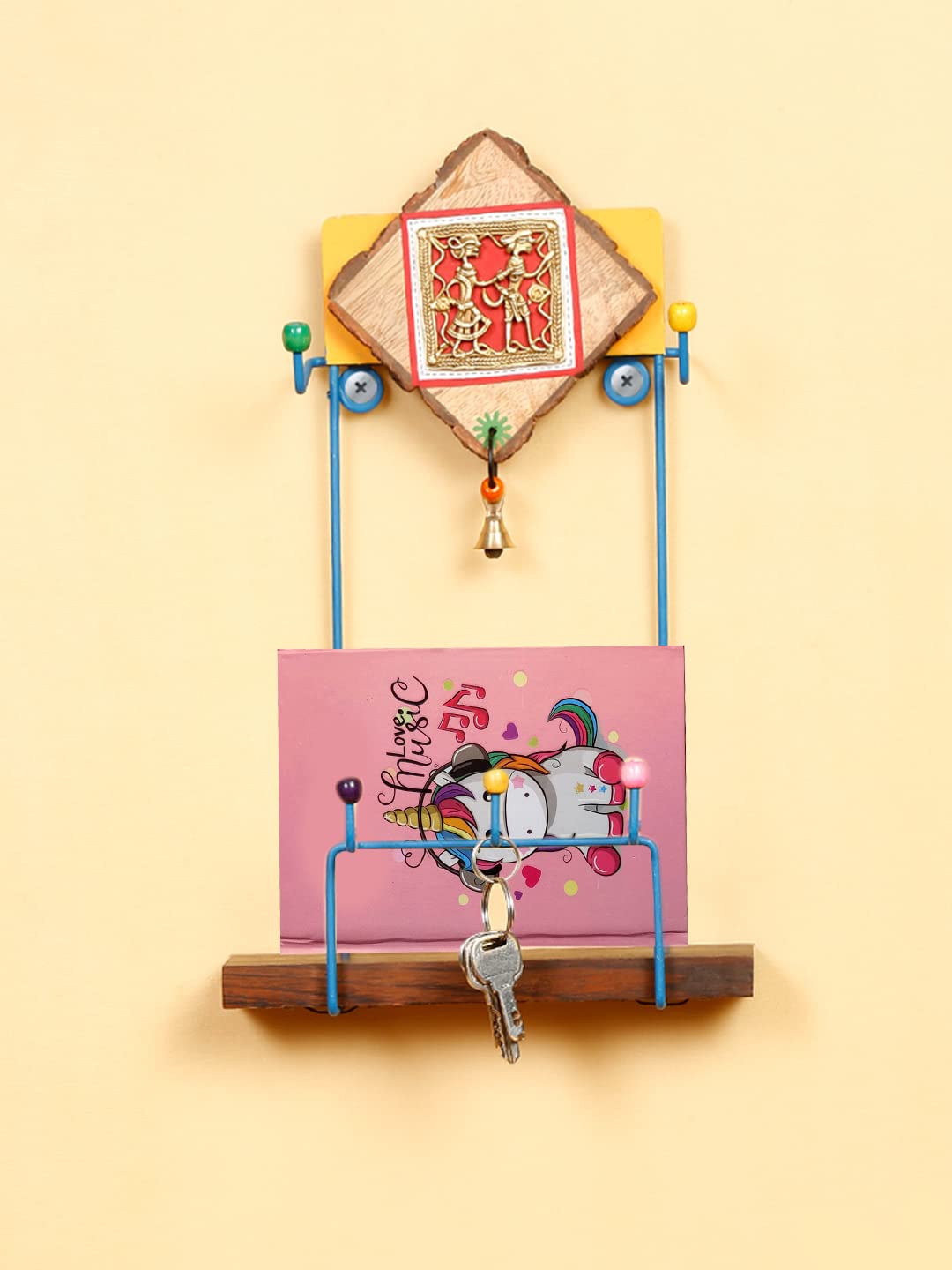 Shilpkara Dhokra Motifs Finish Wall Magazine Stand in Metal Wall