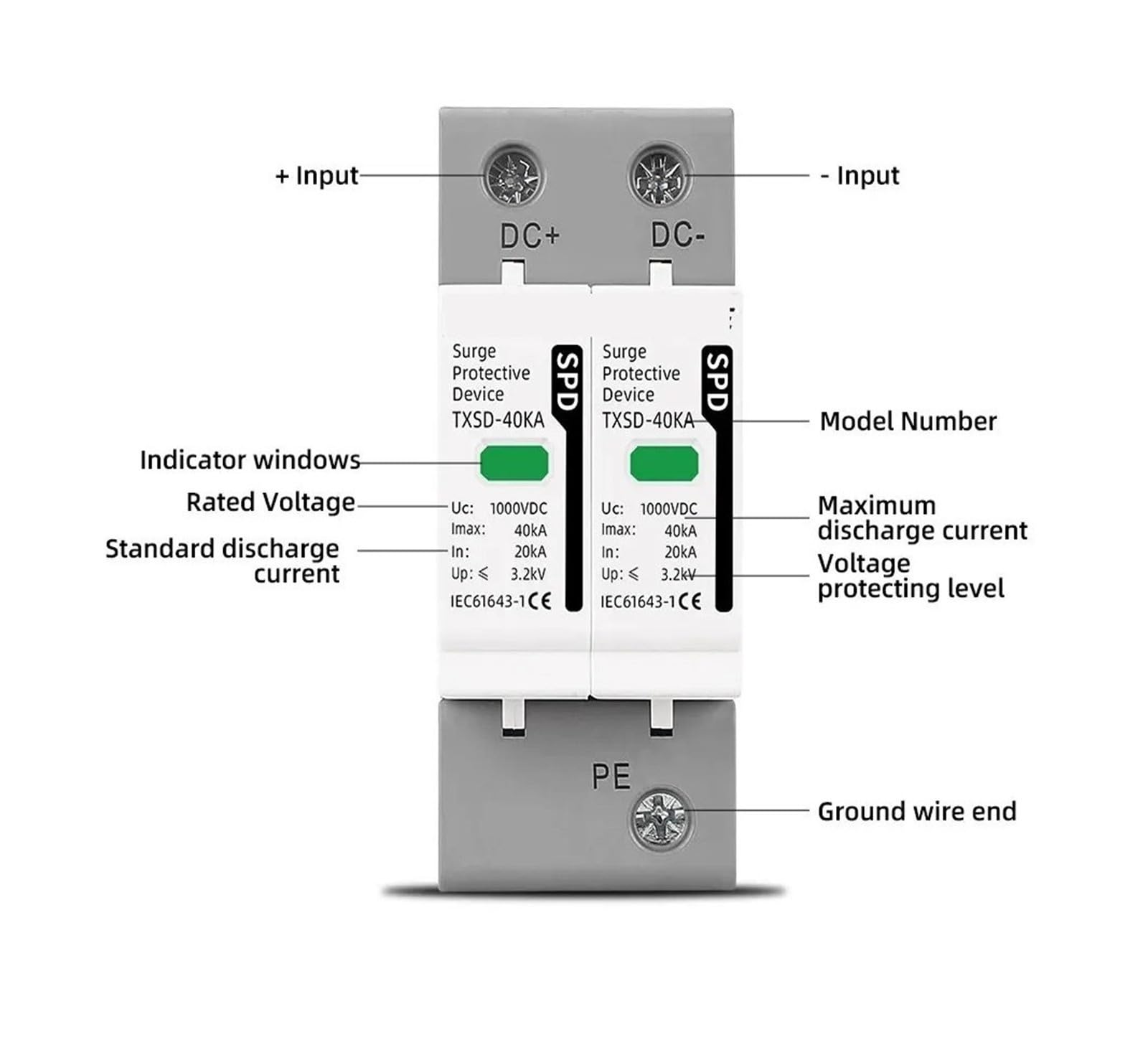 Dispositif de protection contre les surtensions 600 V 1000 V 2P 20 KA 40 KA