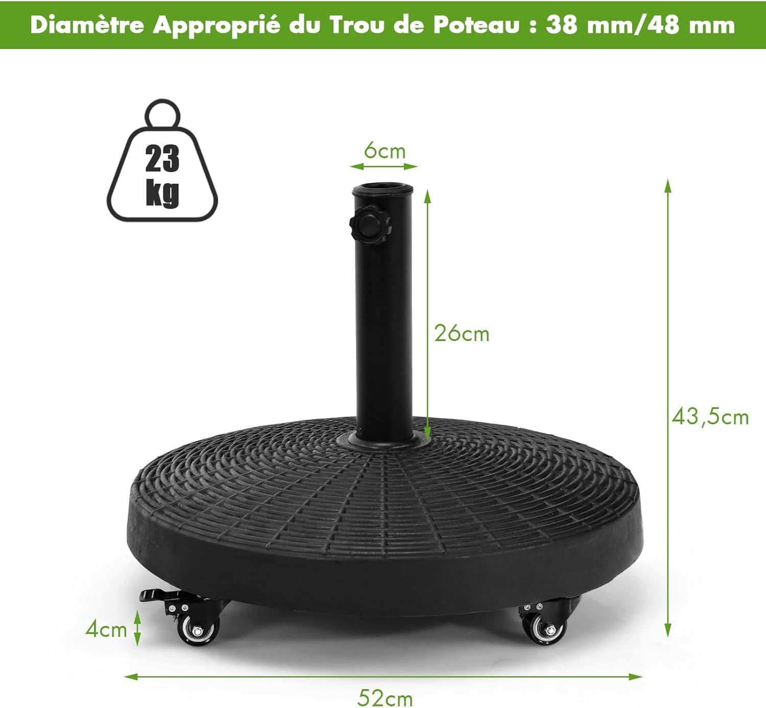 GOPLUS Pied de Parasol avec roulettes Flexibles en Résine, Support de Parasol Mobile Extérieur, Convient pour Poteaux de Parasol de Φ 38/48 MM,pour Jardin, Terrasse, Plage