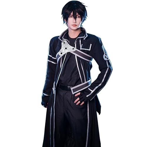 Unisex Men's Anime Black Jacket Cosplay Costume Long Coat Cloak Uniform Pants Suit Halloween Outfit with Gloves - Black - XX-Large