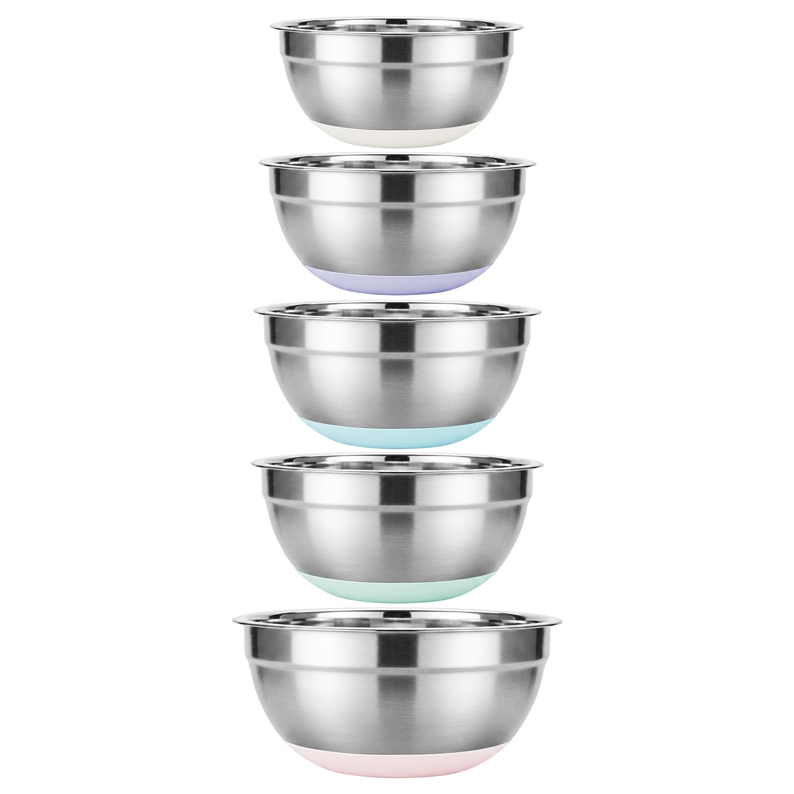 5PCS Stainless Steel Mixing Bowls Set With Non-Slip Silicone Base